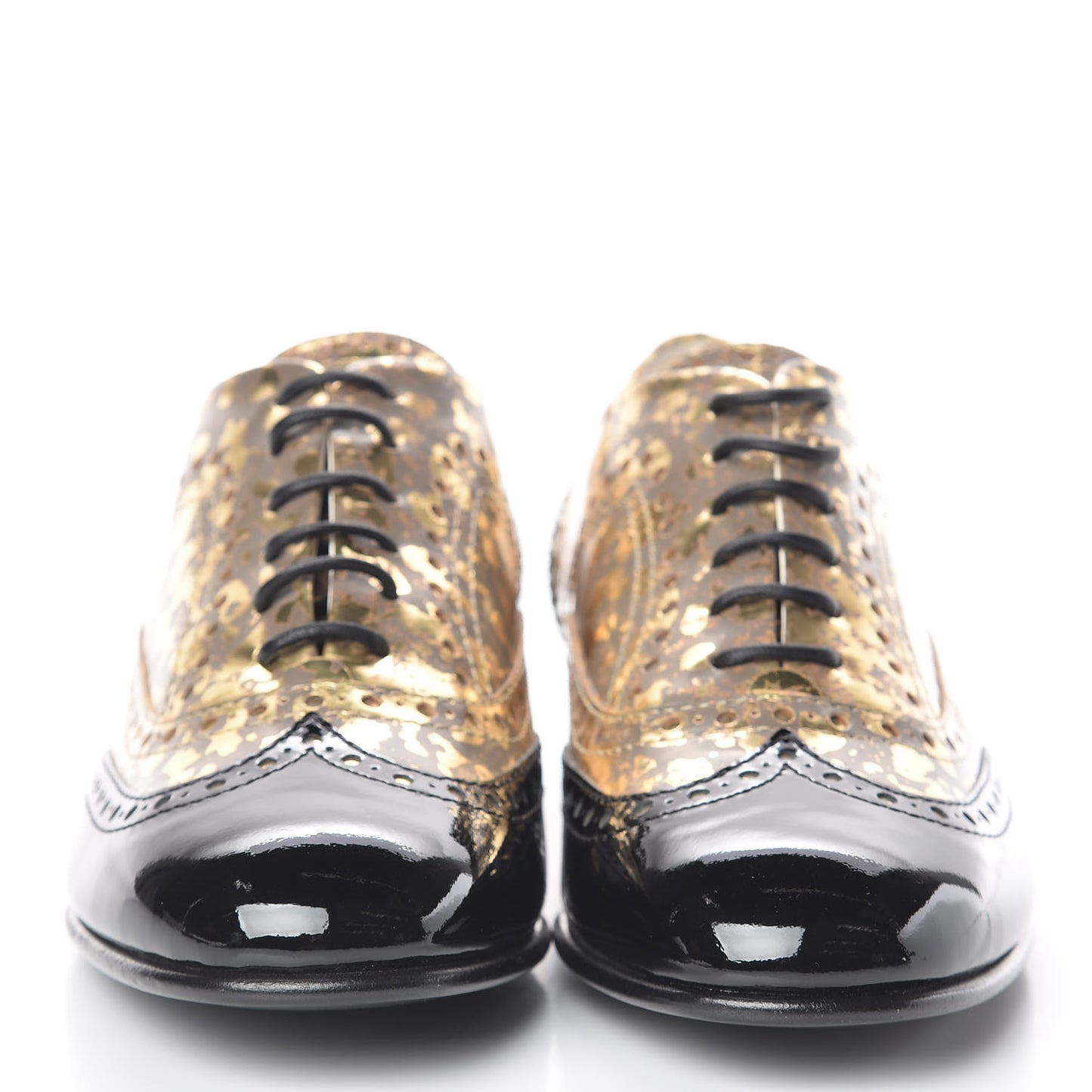Patent Lace Up Oxfords 36.5 Gold Black