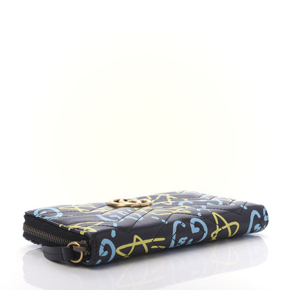 Gucci Calfskin Matelasse GucciGhost GG Marmont Zip Around Wallet Black New Acquamarine 4 of 10