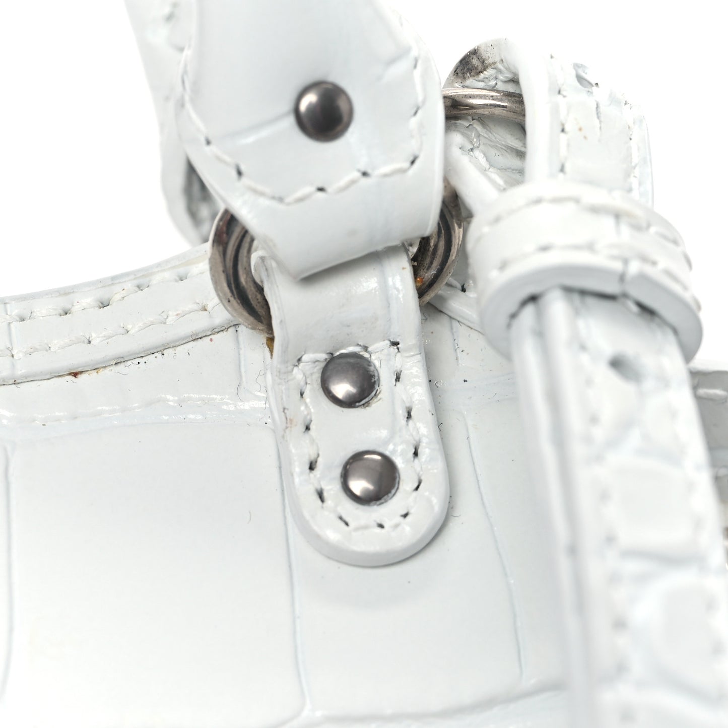 Extra Supple Calfskin Crocodile Embossed Neo Classic Silver Hardware Super Nano City Crossbody White