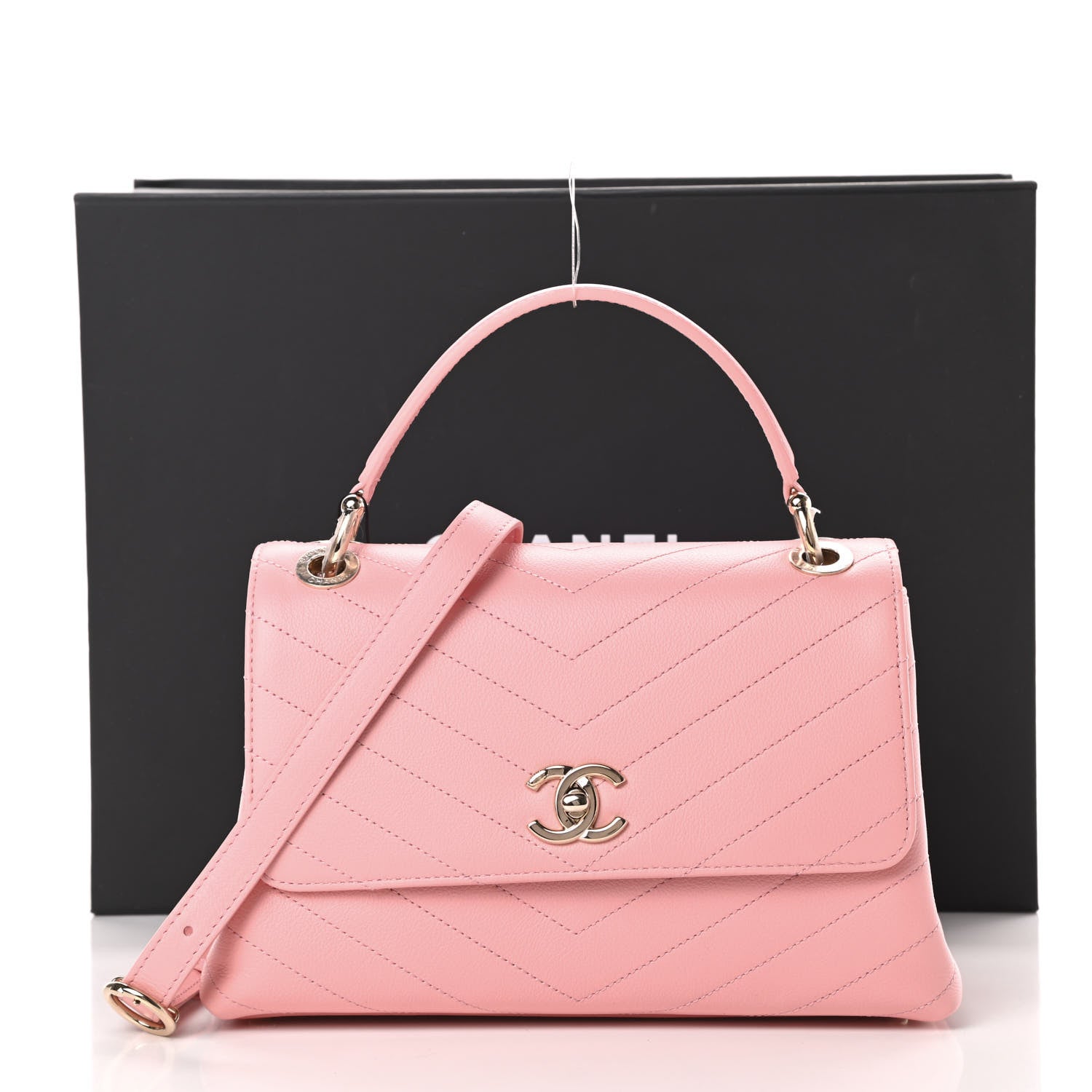 Chanel Grained Calfskin Small Chevron Chic Top Handle Flap Pink 11 of 11