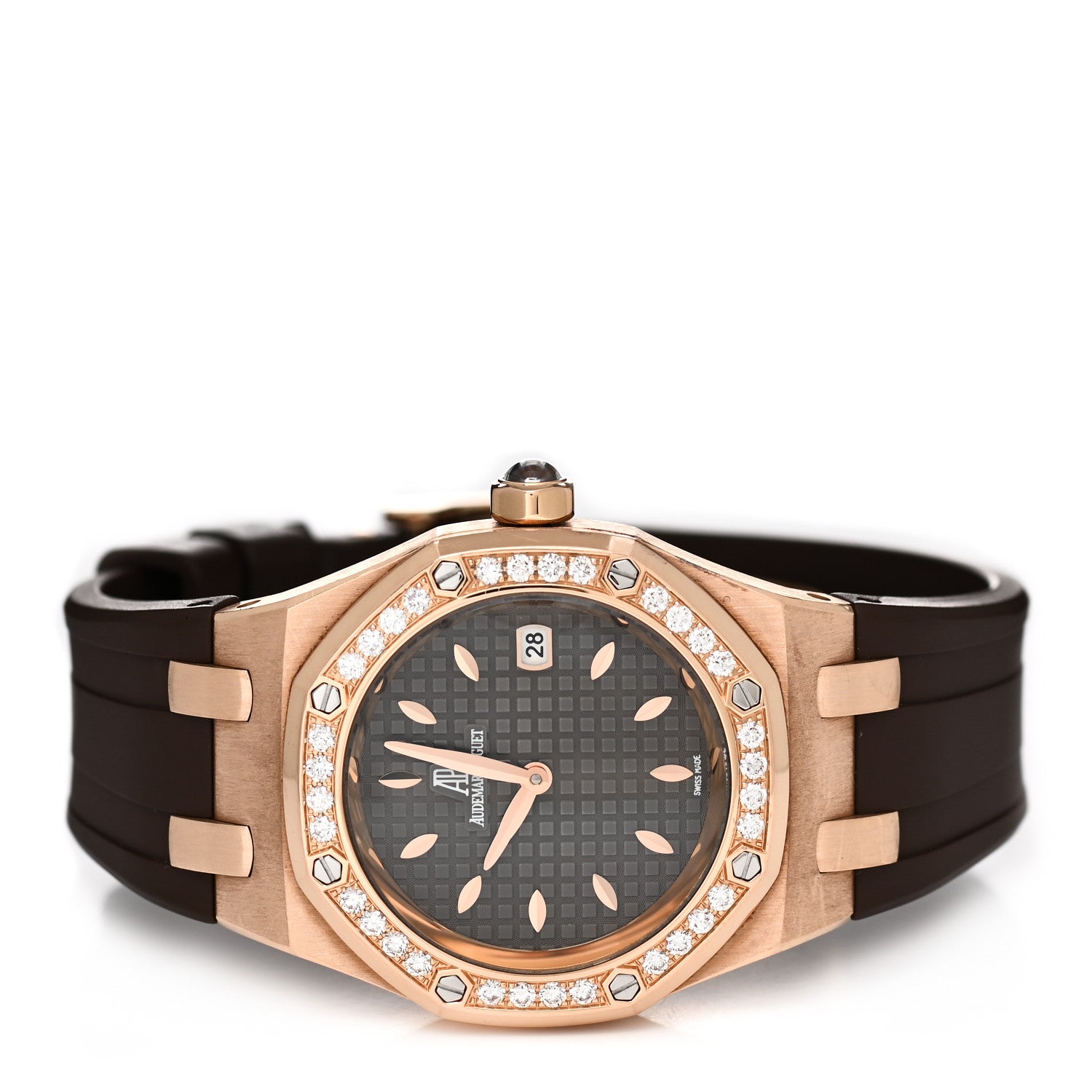 Audemars Piguet 18K Rose Gold Rubber Diamond 33mm Royal Oak Quartz Watch Brown 67621OR.ZZ.D080CA.01 2 of 4