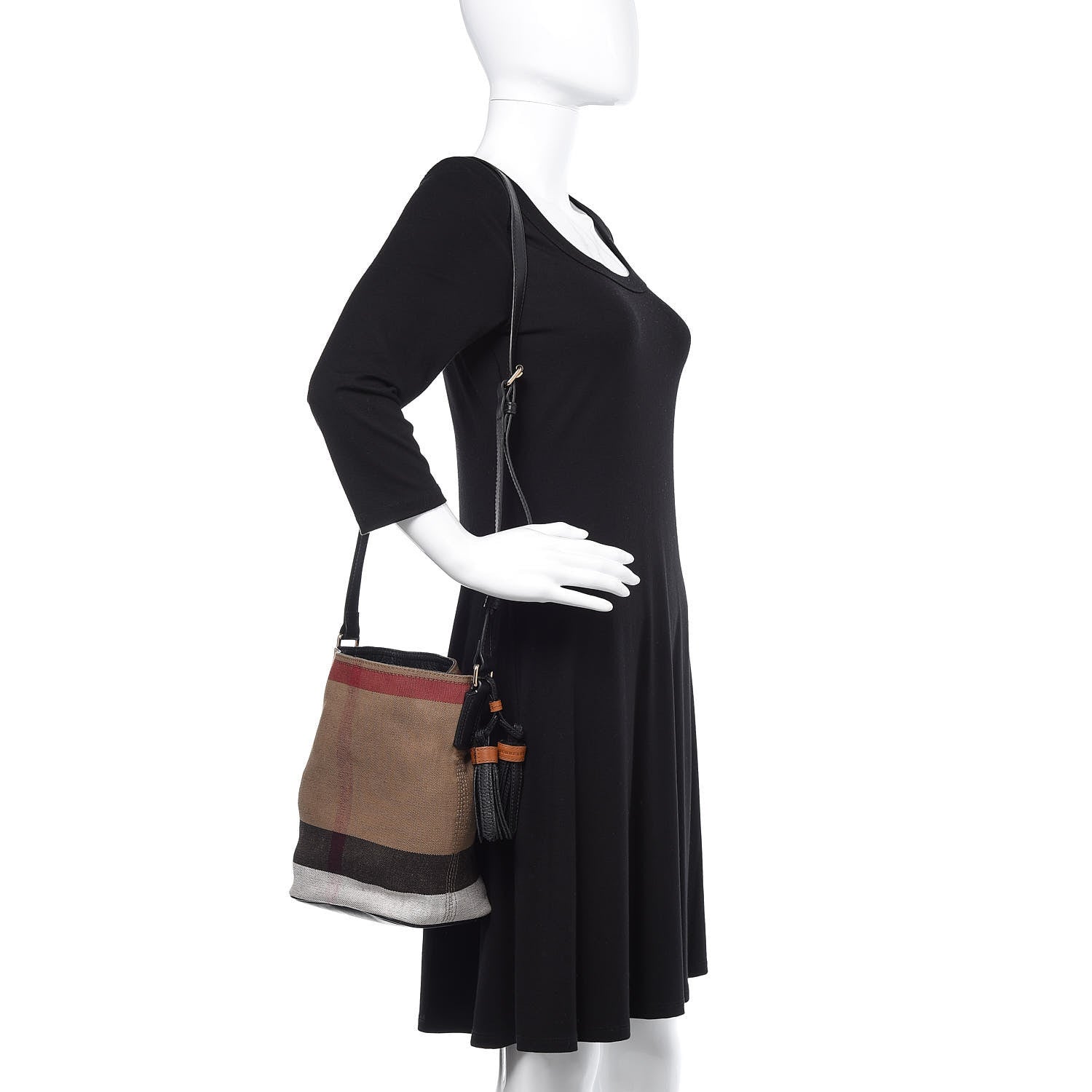 Burberry Canvas Mega Check Mini Ashby Tassel Crossbody Black 2 of 11