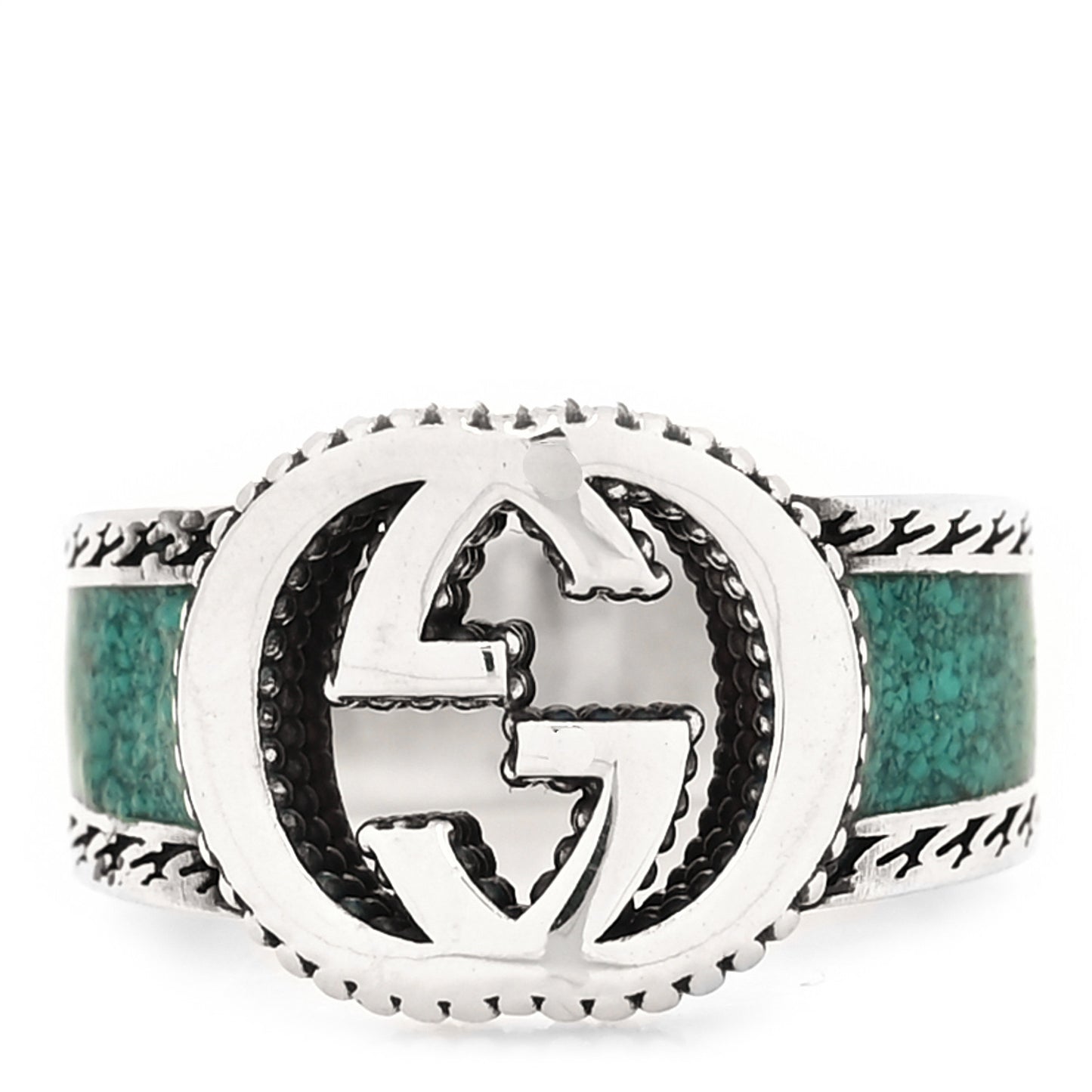 Sterling Silver Enamel Interlocking G Band Ring 49 5 Turquoise