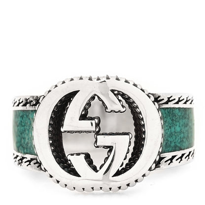 Gucci Sterling Silver Enamel Interlocking G Band Ring 49 5 Turquoise 1 of 6