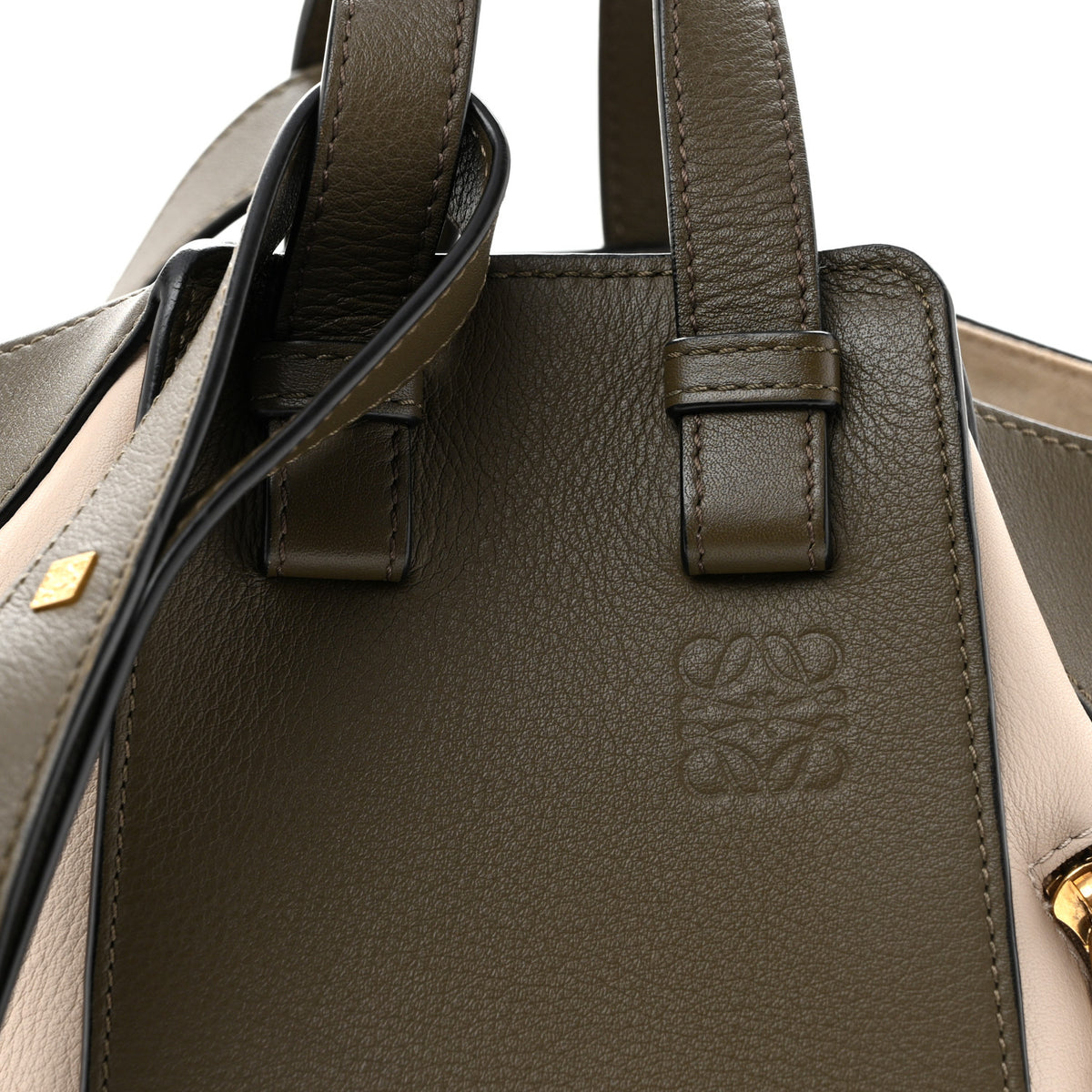 Calfskin Small Hammock Shoulder Bag Khaki Green Soft White