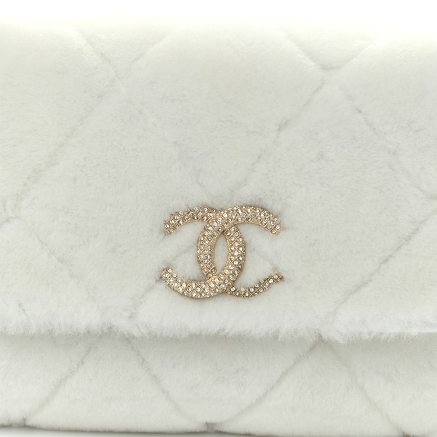 Shearling Lambskin Crystal Strass Flap White