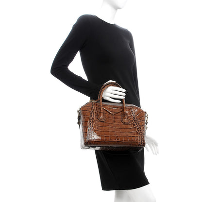 Givenchy Calfskin Crocodile Embossed Small Antigona Brown 3 of 9