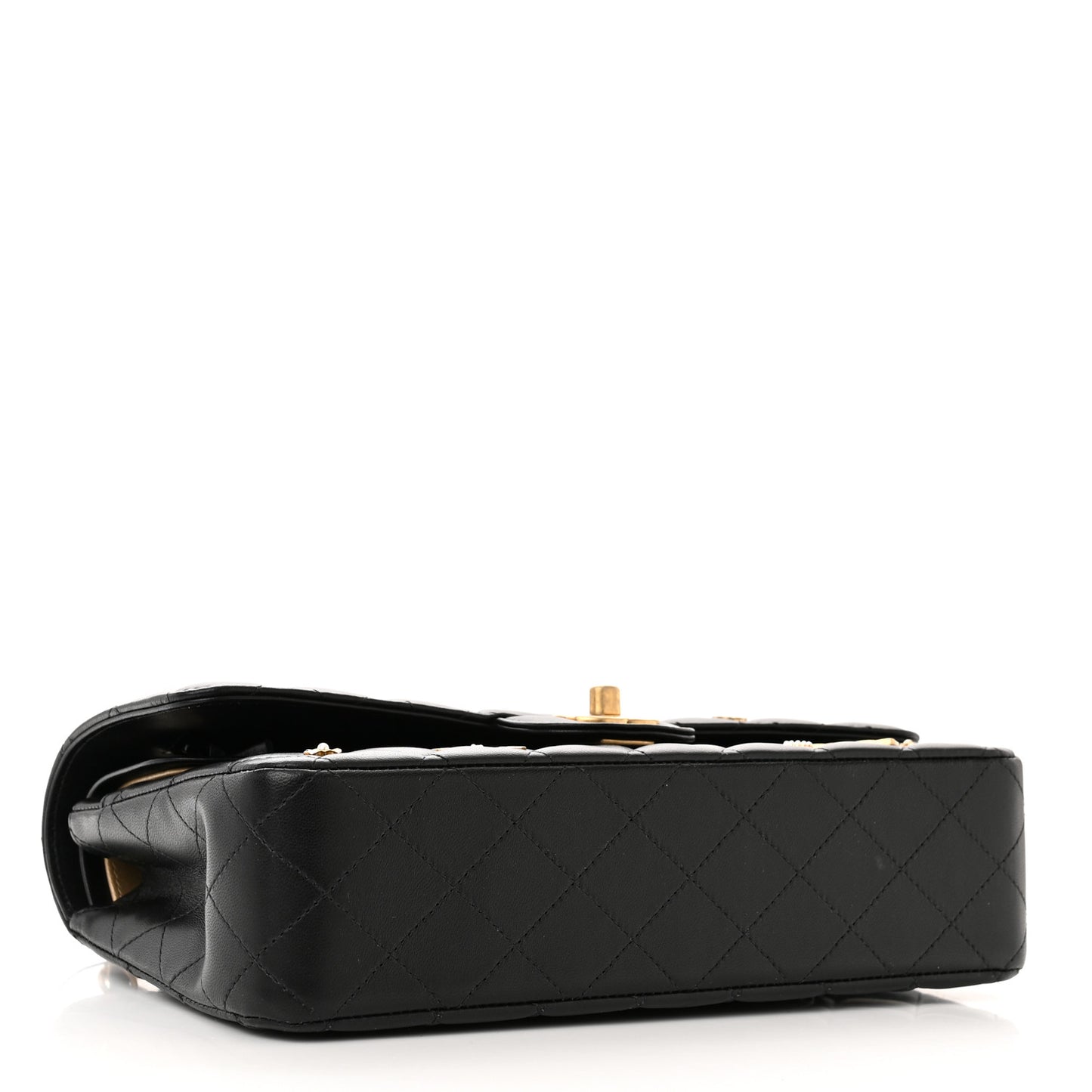 Lambskin Quilted Medium Rue Cambon Charms Double Flap Black