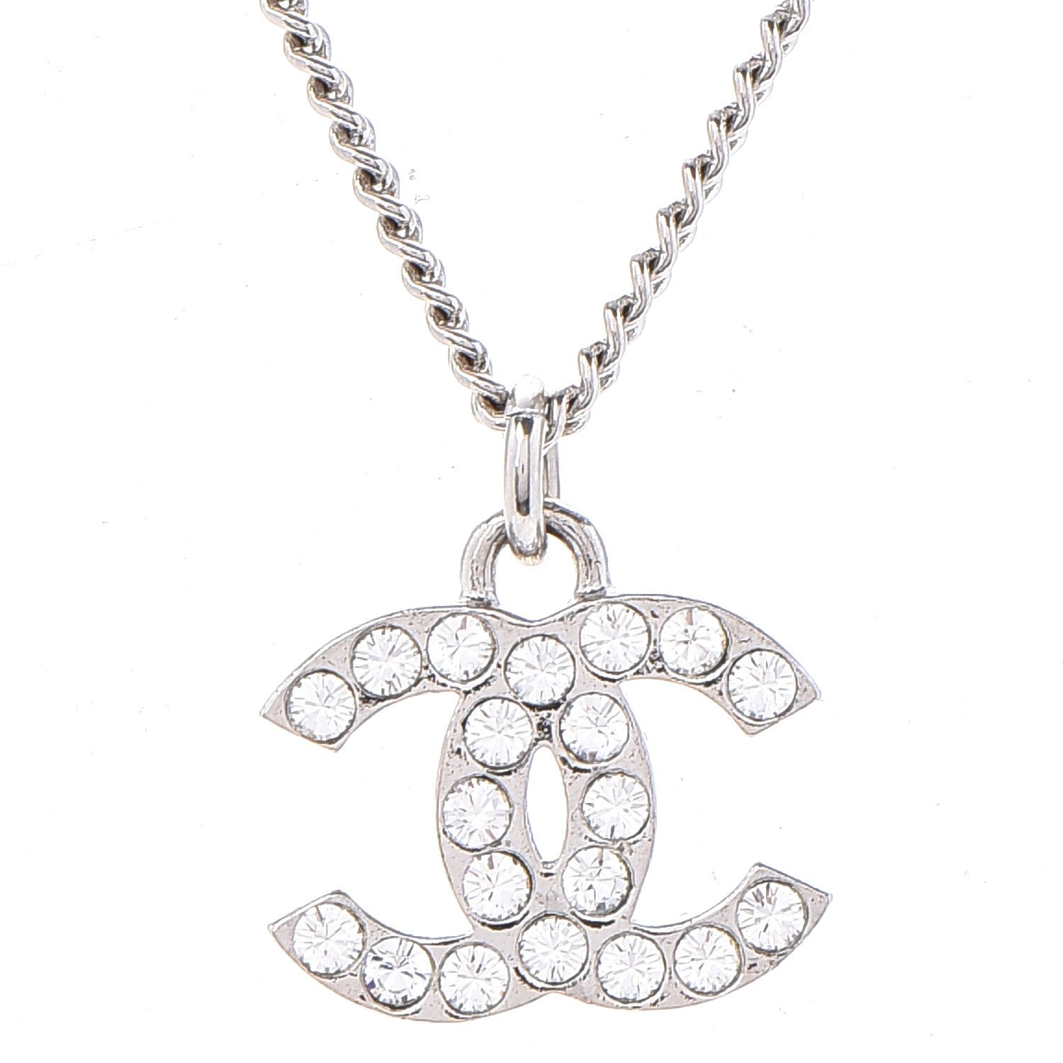 Chanel Crystal Timeless CC Necklace Silver 4 of 6