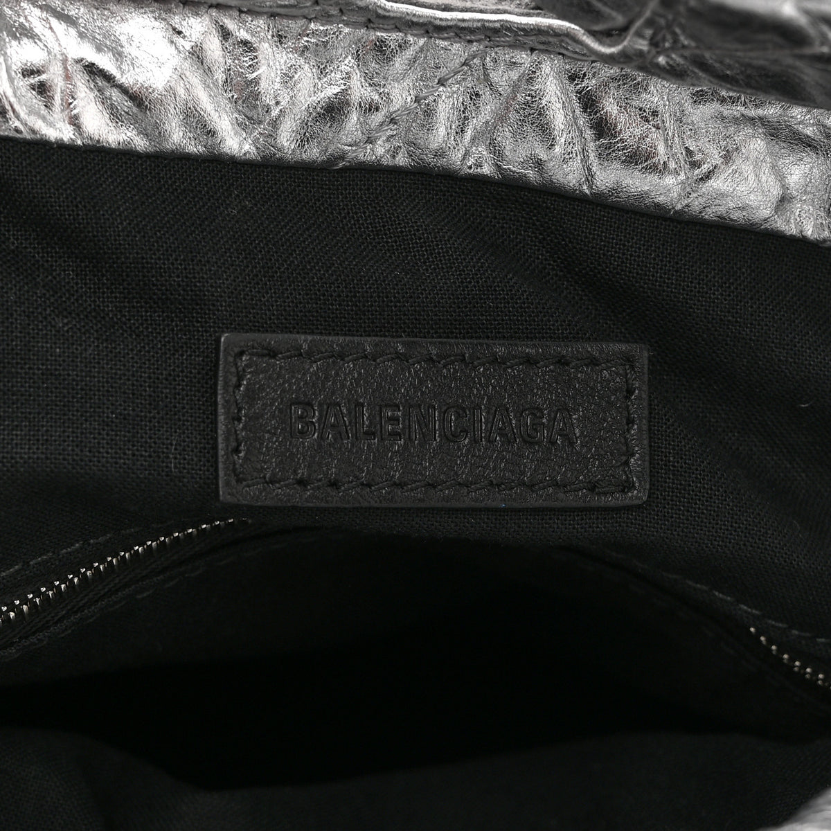 Crushed Calfskin Quilted Crush Small Tote Bag Silver
