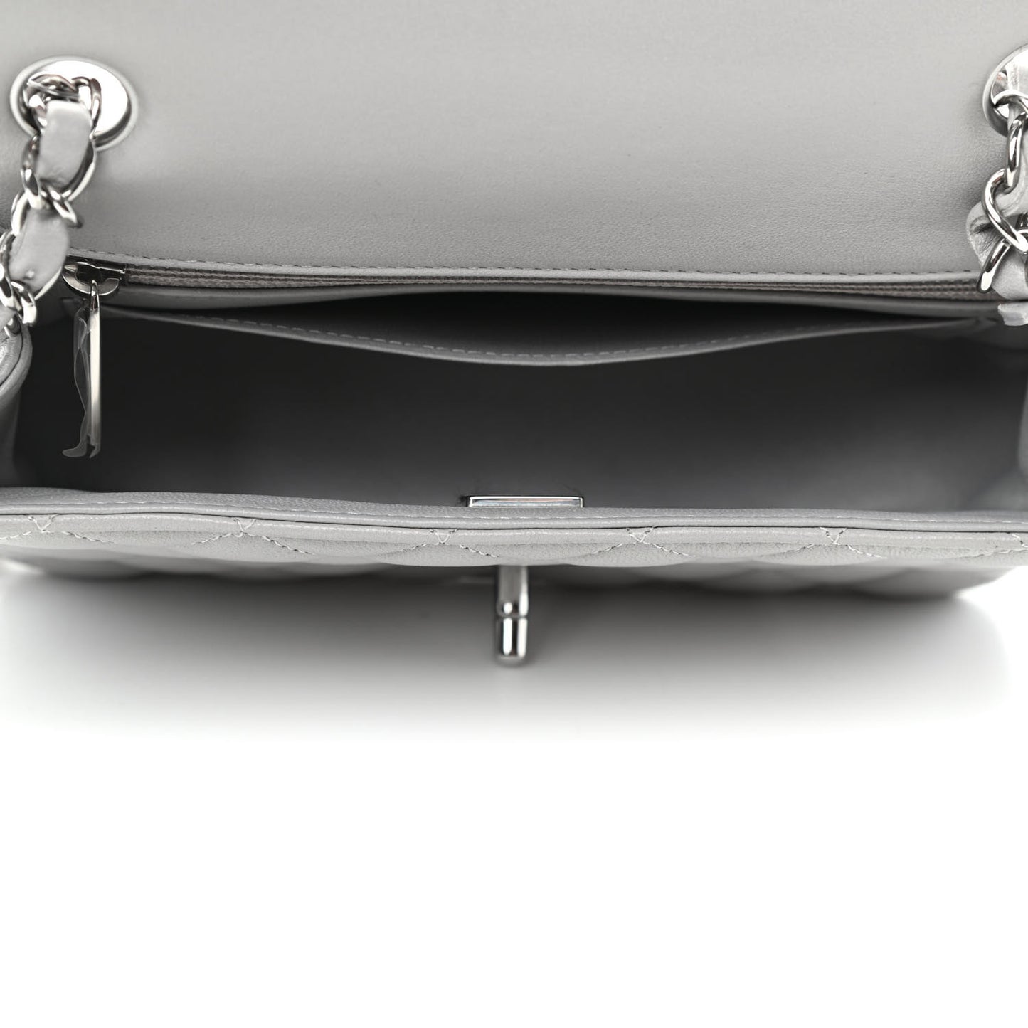 Lambskin Quilted Mini Rectangular Flap Grey