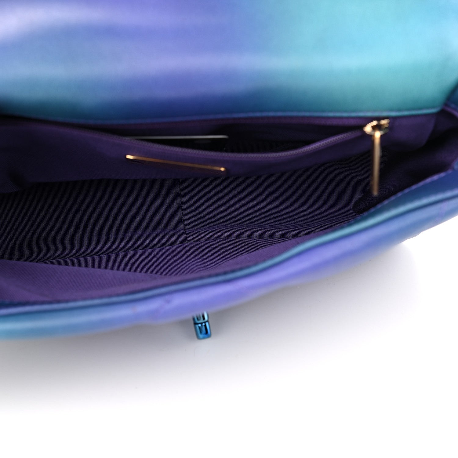 Chanel Tie Dye Calfskin Quilted Medium Chanel 19 Flap Blue Purple 5 of 10
