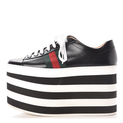 Gucci Malaga Kid Peggy Platform Sneakers 36.5 Black White 1 of 8