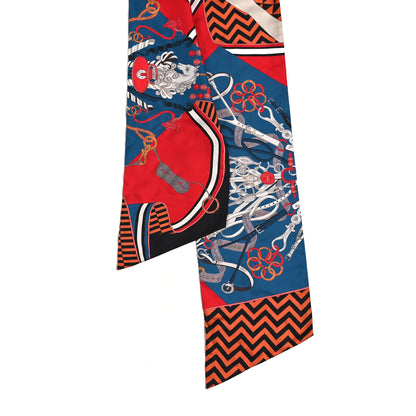 Hermes Silk Bouquets Selliers Maxi Twilly Rouge Bleu Black 2 of 4