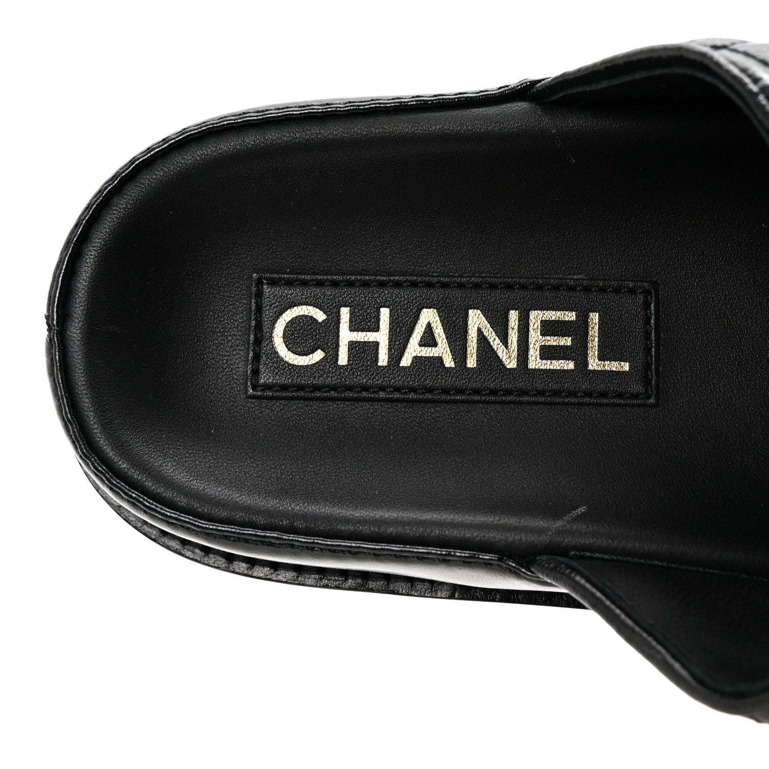 Chanel Lambskin Quilted Velcro Dad Chain CC Slide Sandals 38.5 Black 8 of 10