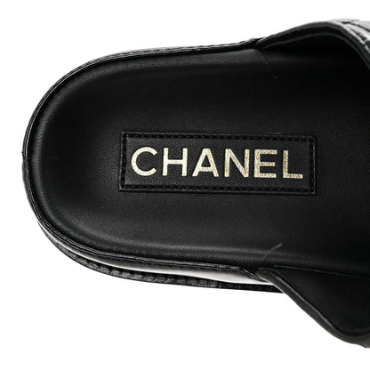Chanel Lambskin Quilted Velcro Dad Chain CC Slide Sandals 38.5 Black 8 of 10