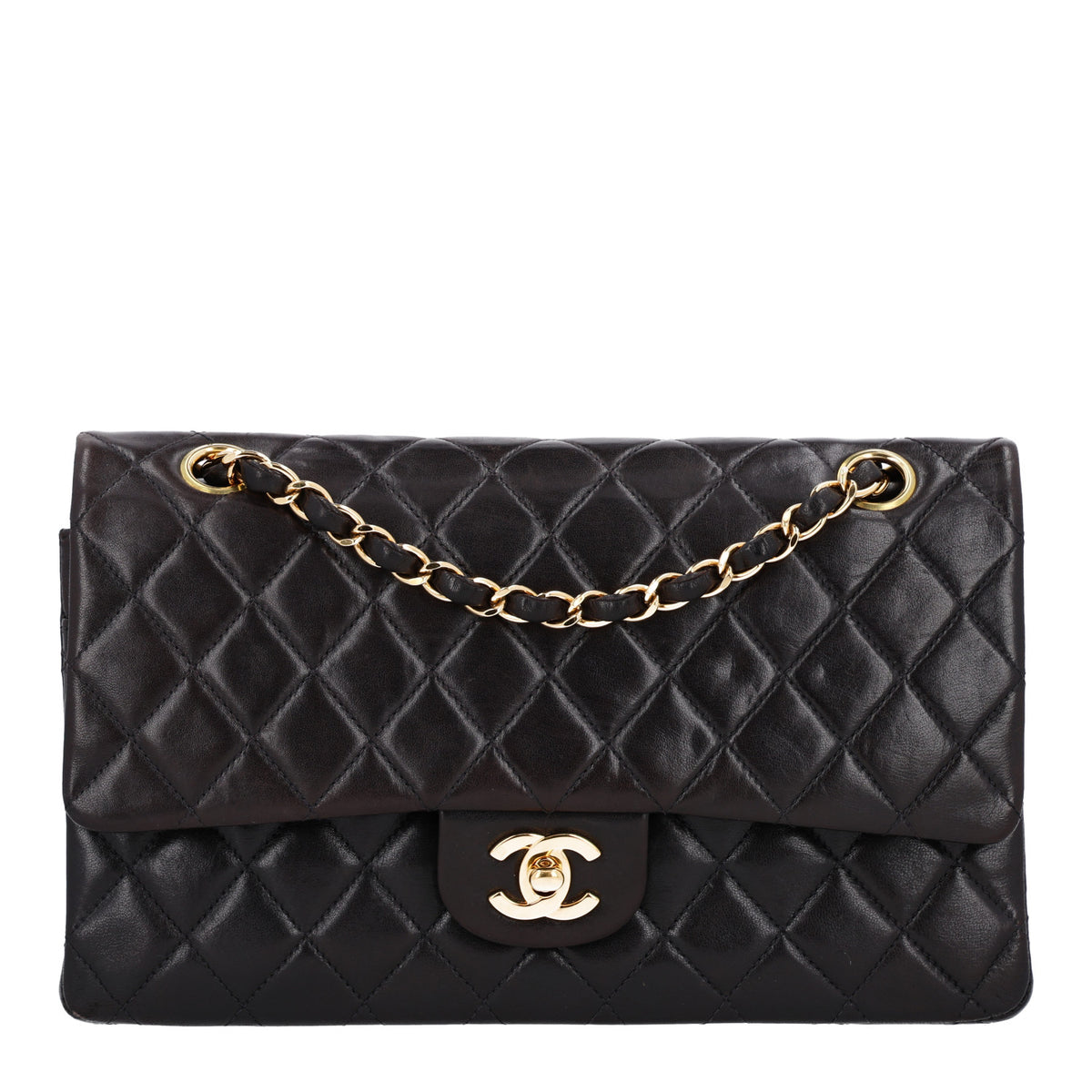 Lambskin Quilted Medium Double Flap Black