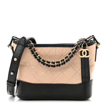 Chanel Aged Calfskin Quilted Small Gabrielle Hobo Beige Black 1 of 13