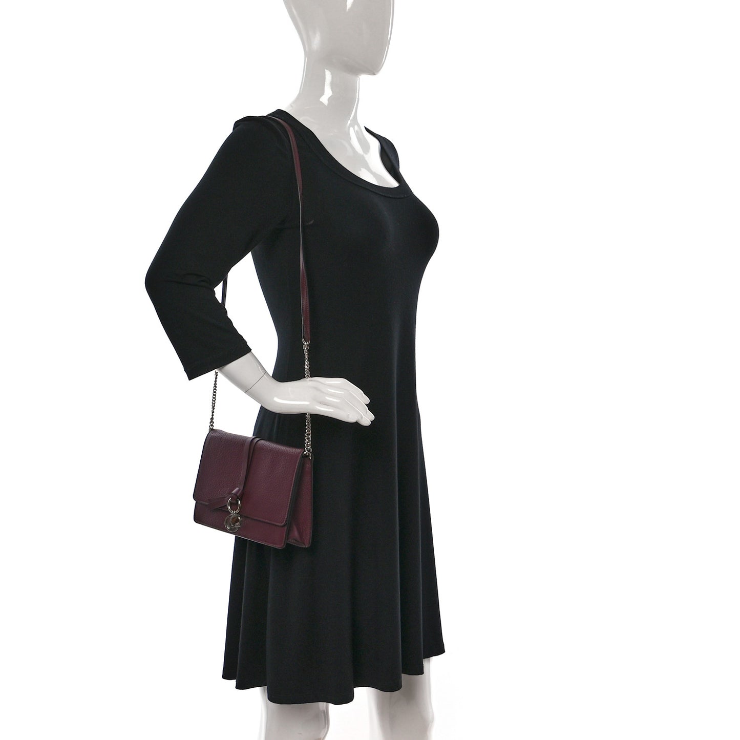 Grained Calfskin Alphabet Clutch Shoulder Bag Burgundy