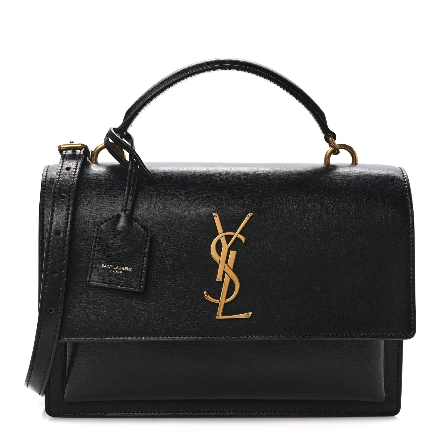 Saint Laurent Smooth Calfskin Medium Monogram Sunset Satchel Black 1 of 12
