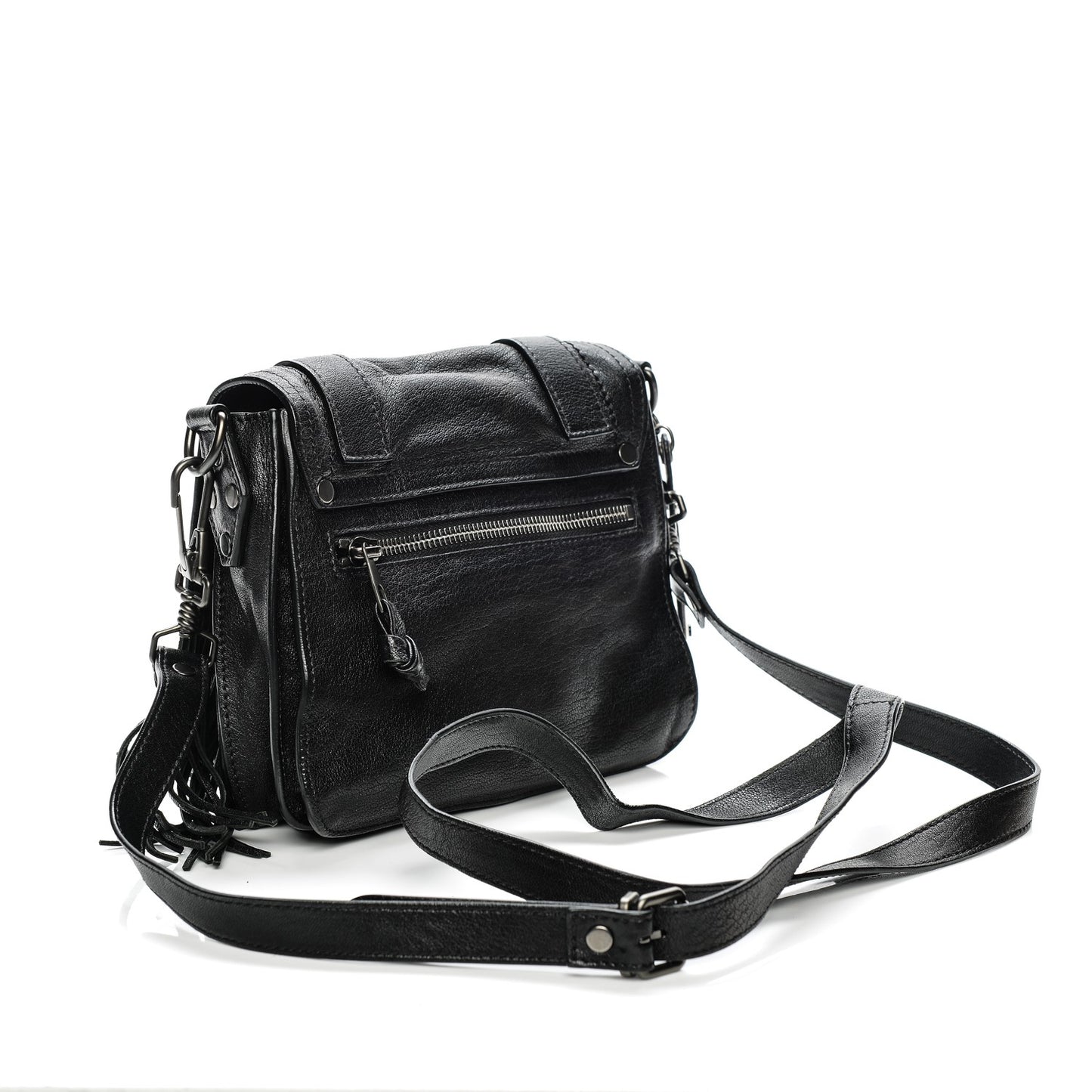 Lambskin Fringe PS1 Crossbody Pouch Black