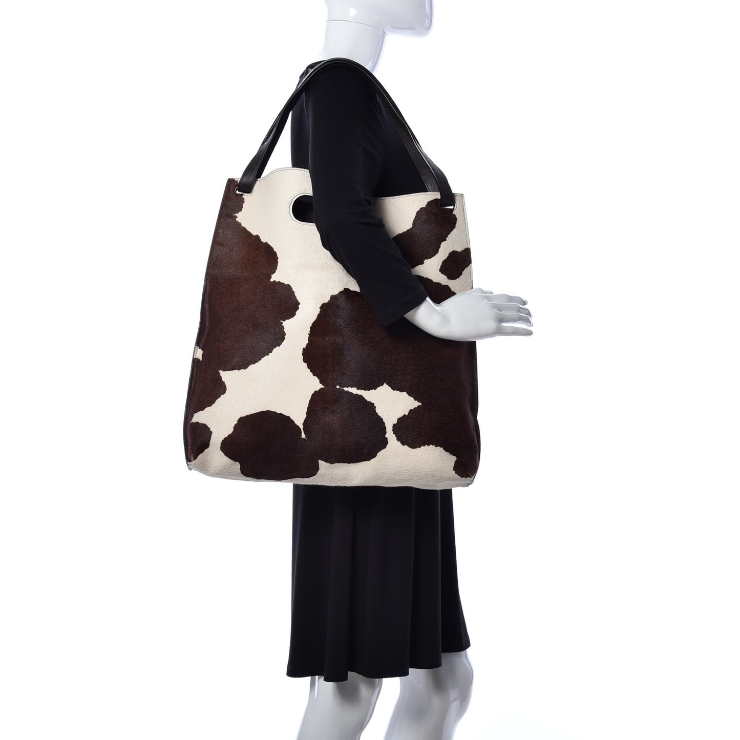 Calf Hair Shoulder Bag Brown White