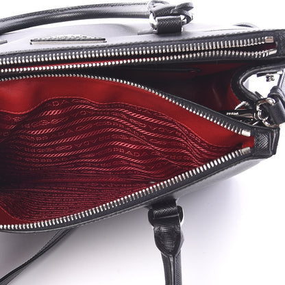 Prada Saffiano Small Galleria Double Zip Tote Black Talco 6 of 13
