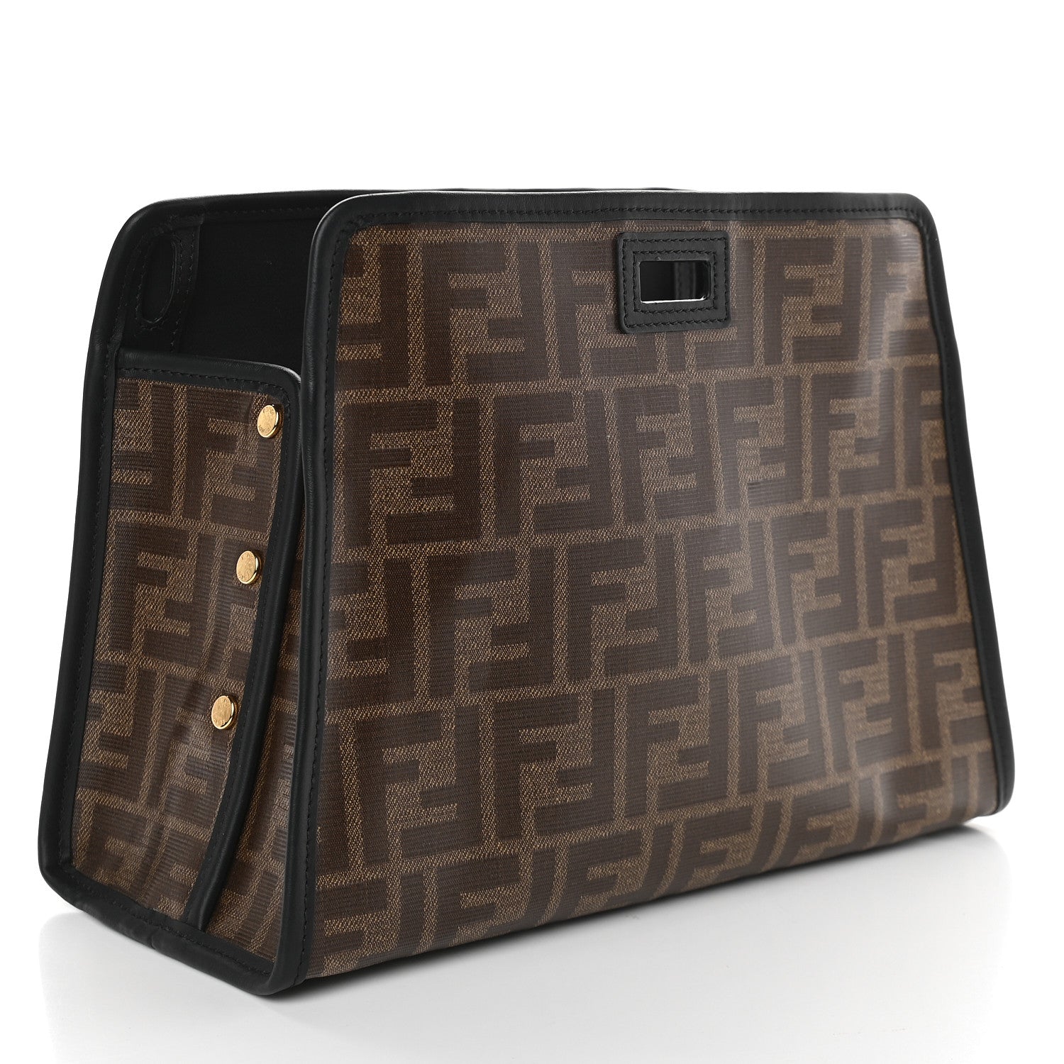 Fendi Glazed Fabric Vitello Century FF 1974 Stamp Patch Mini Peekaboo Defender Cover Mogano Panna Black 3 of 10
