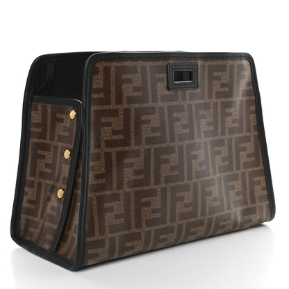Fendi Glazed Fabric Vitello Century FF 1974 Stamp Patch Mini Peekaboo Defender Cover Mogano Panna Black 3 of 10