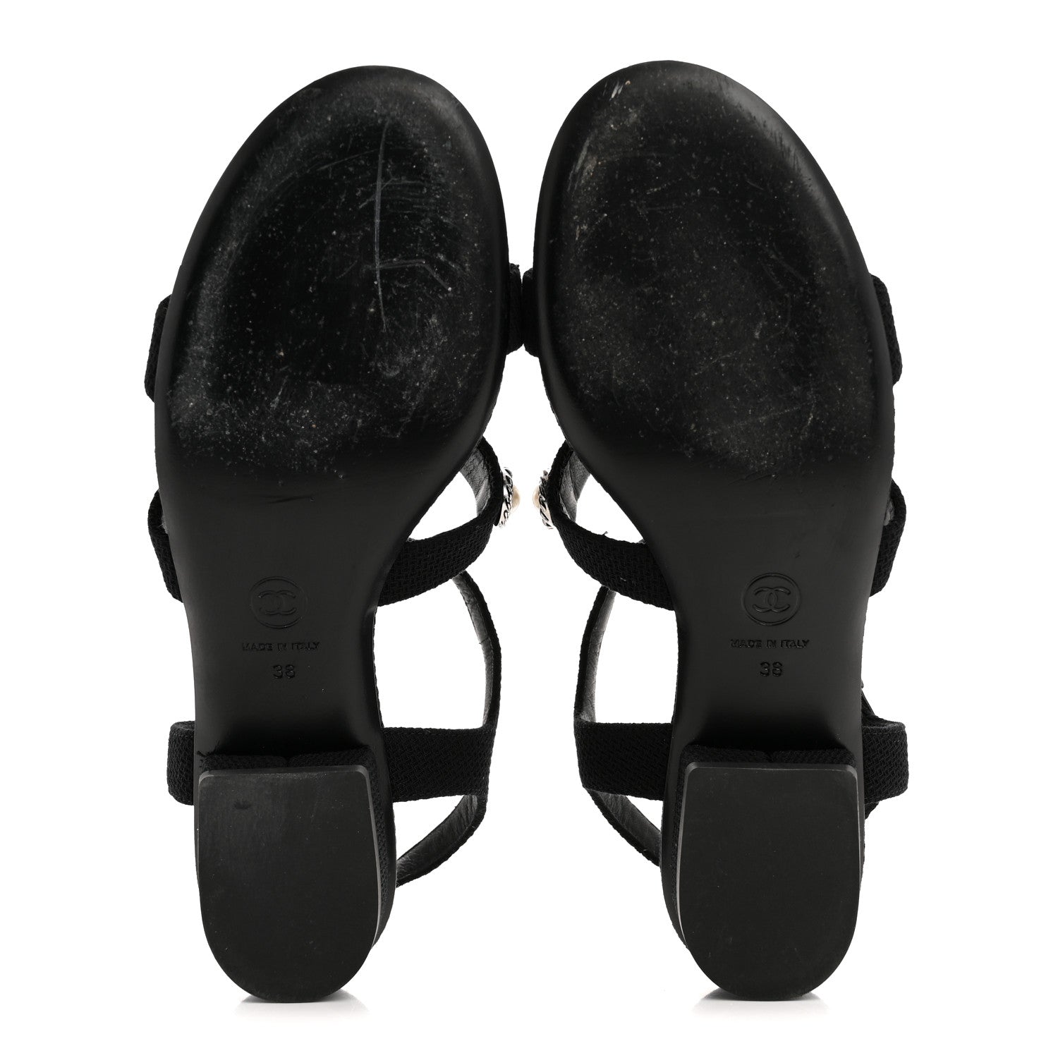 Chanel Tweed Medallion Sandals 38 Black 6 of 9