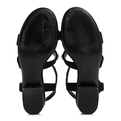 Chanel Tweed Medallion Sandals 38 Black 6 of 9