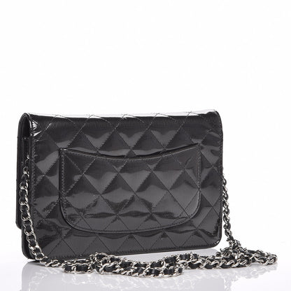 Chanel Striated Patent Quilted Wallet on Chain WOC Black 3 of 11