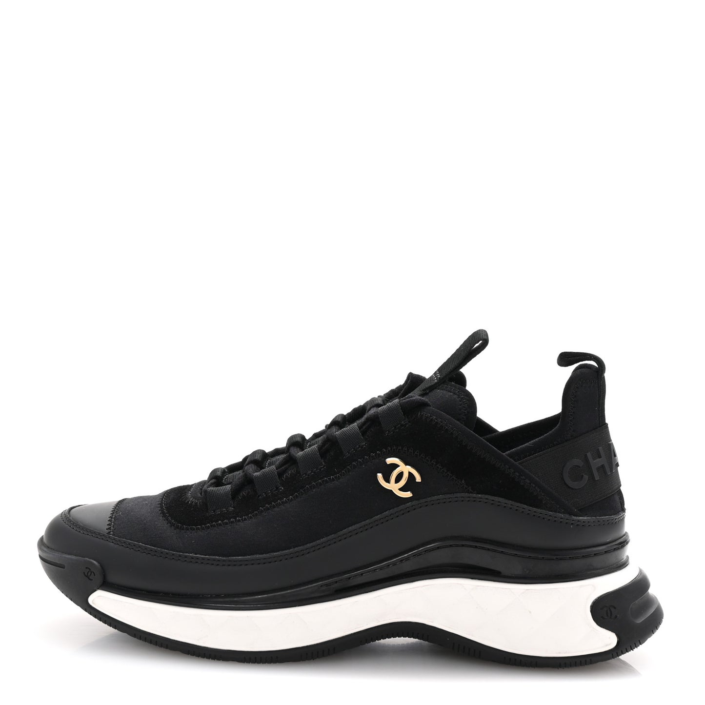 Velvet Calfskin Mixed Fibers CC Sneakers 38.5 Black