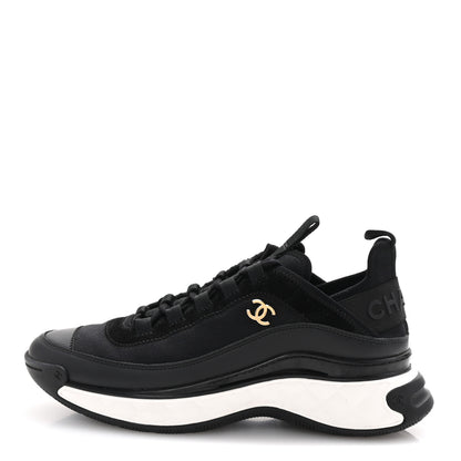 Chanel Velvet Calfskin Mixed Fibers CC Sneakers 38.5 Black 1 of 10