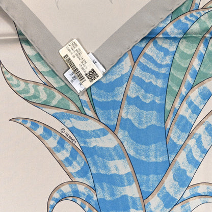 Hermes Silk Index Bromeliaceae Scarf 90 Gris Argent Bleu Vert Amande 3 of 5