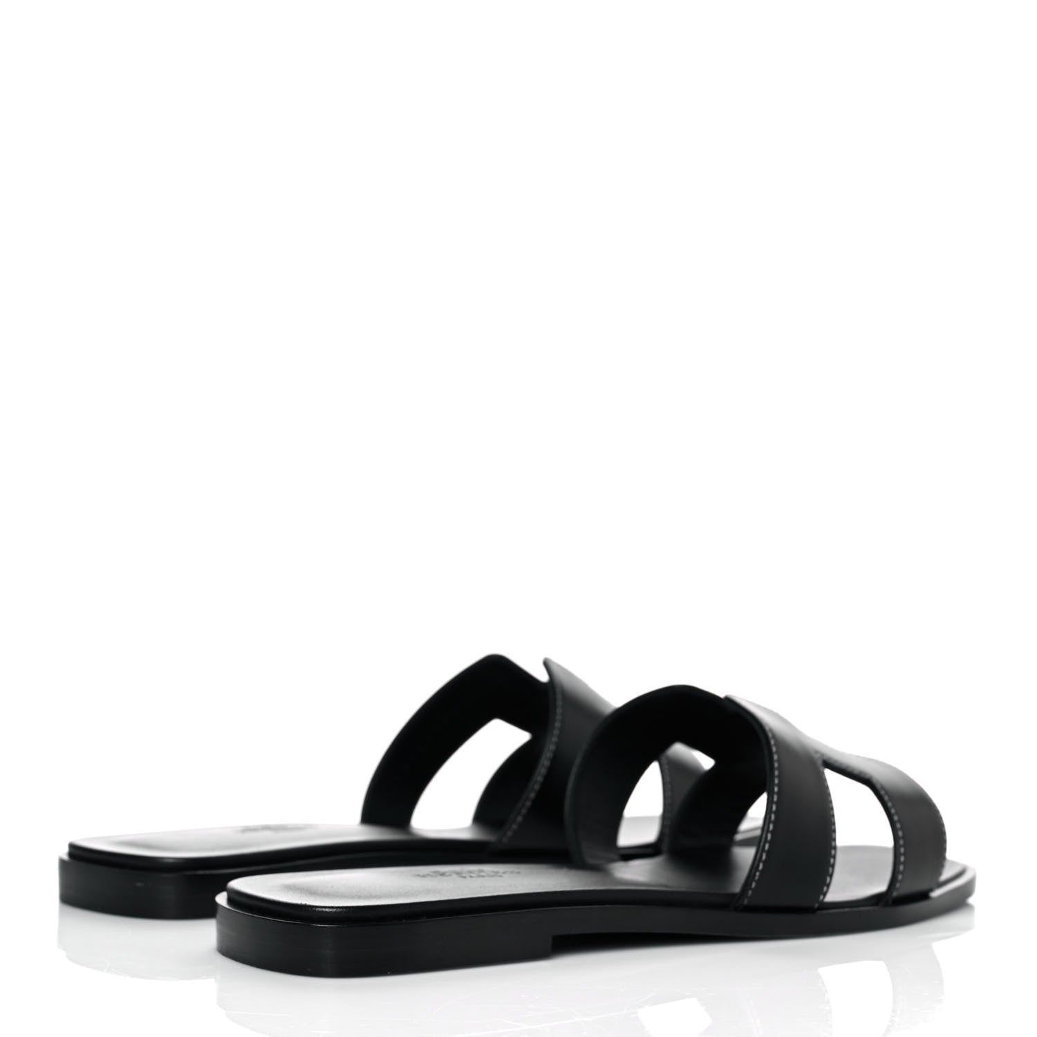 Hermes Box Calfskin Oran Sandals 37.5 Black 4 of 10