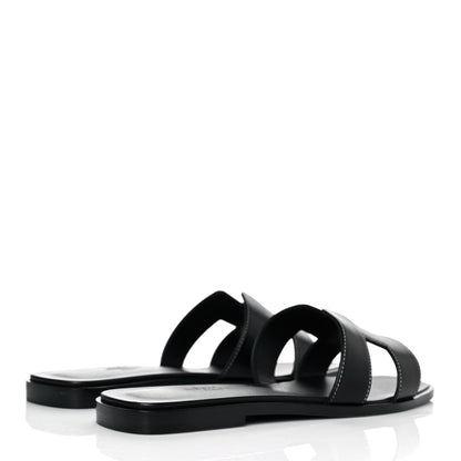 Hermes Box Calfskin Oran Sandals 37.5 Black 4 of 10
