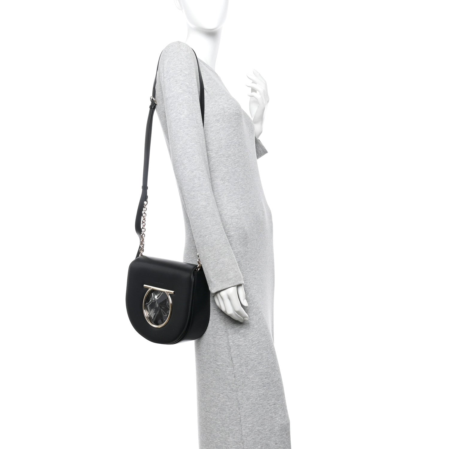 Salvatore Ferragamo Calfskin Large Vela Flap Bag Black 2 of 11