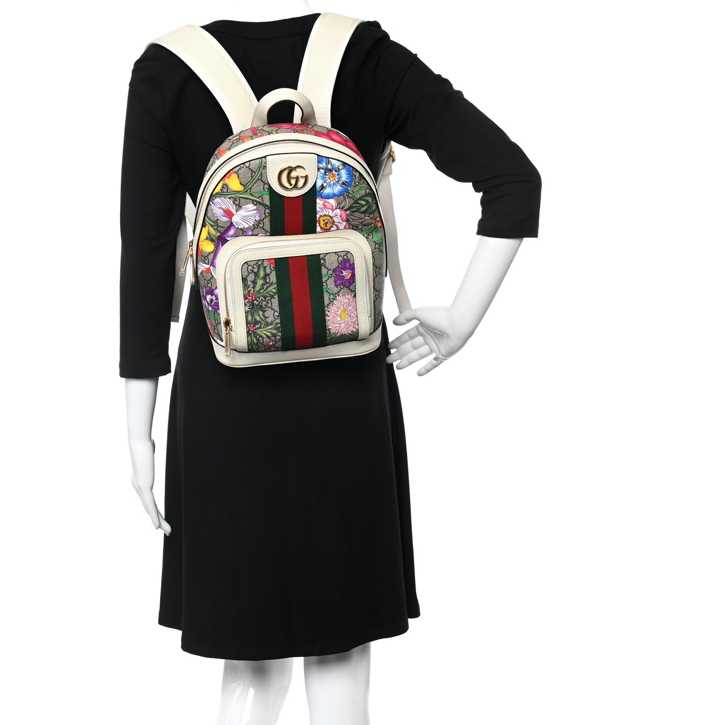 GG Supreme Monogram Flora Web Small Ophidia Day Backpack White