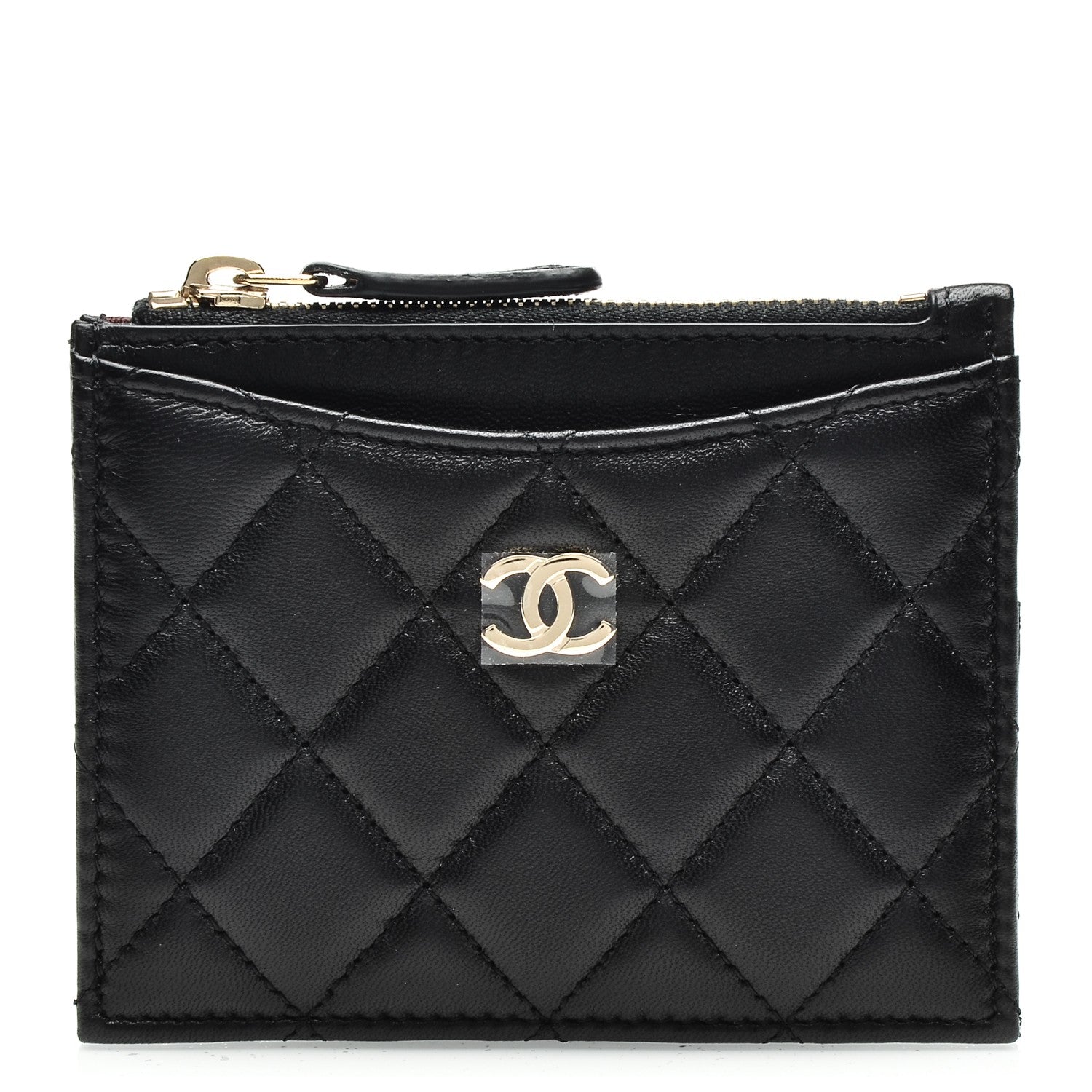 Chanel Lambskin Quilted Zip Card Holder Black 1 of 7