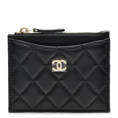 Chanel Lambskin Quilted Zip Card Holder Black 1 of 7