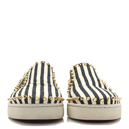 Christian Louboutin Canvas Studded Womens Pik Boat Flat Loafers 41 White Black 2 of 8