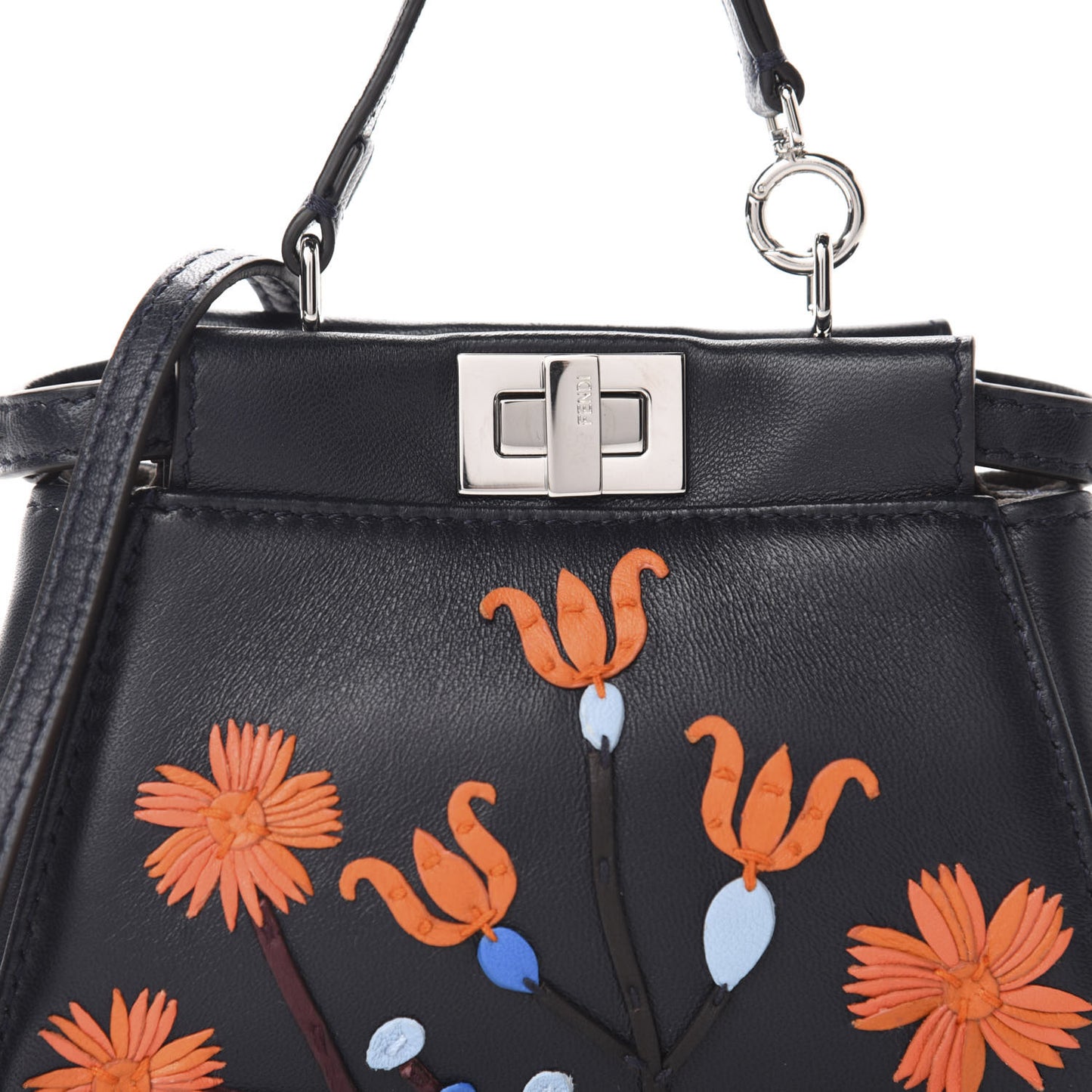 Shiny Nappa Botanic Garden Embroidered Micro Peekaboo Iconic Satchel Ocean Arancio