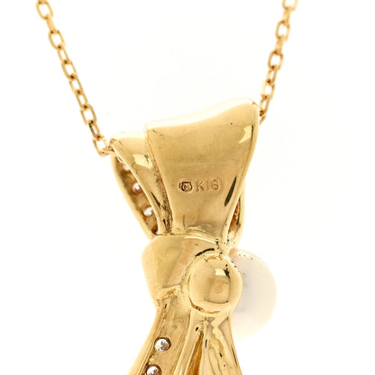 Mikimoto 18K Yellow Gold Diamond Akoya Pearl 6mm Bow Drop Pendant Necklace 5 of 5