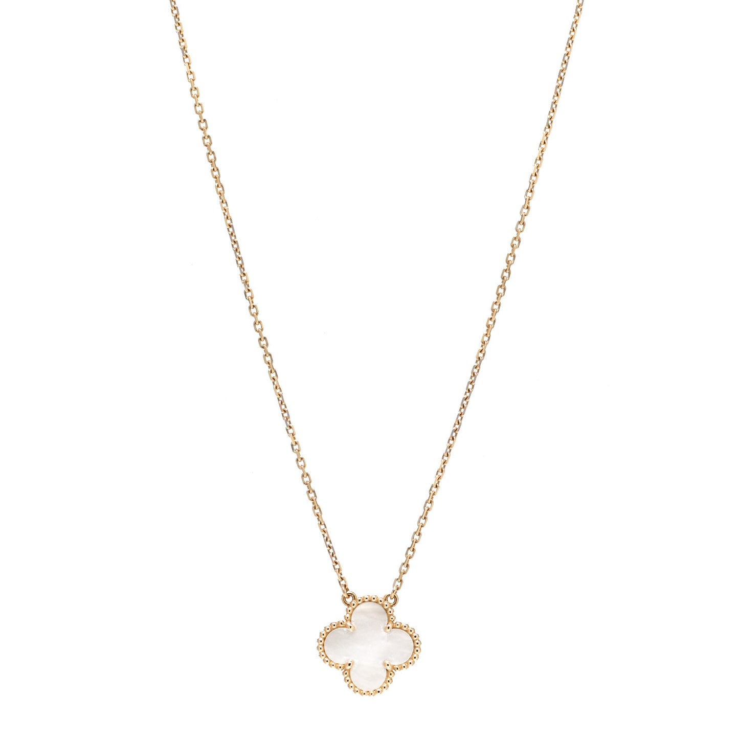 18K Yellow Gold Mother of Pearl Vintage Alhambra Pendant Necklace