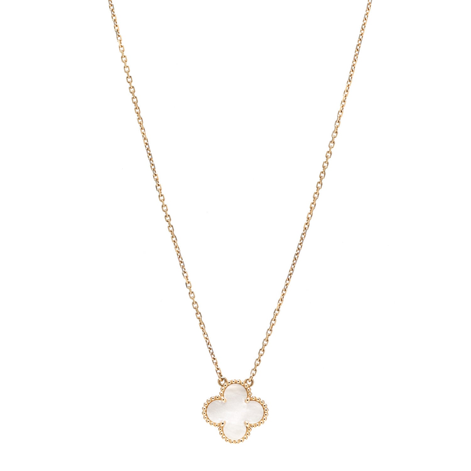 Van Cleef & Arpels 18K Yellow Gold Mother of Pearl Vintage Alhambra Pendant Necklace 1 of 6