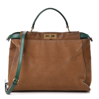 Fendi Buffalo Vitello Large Peekaboo Iconic Satchel Tobacco Verde 3 of 29