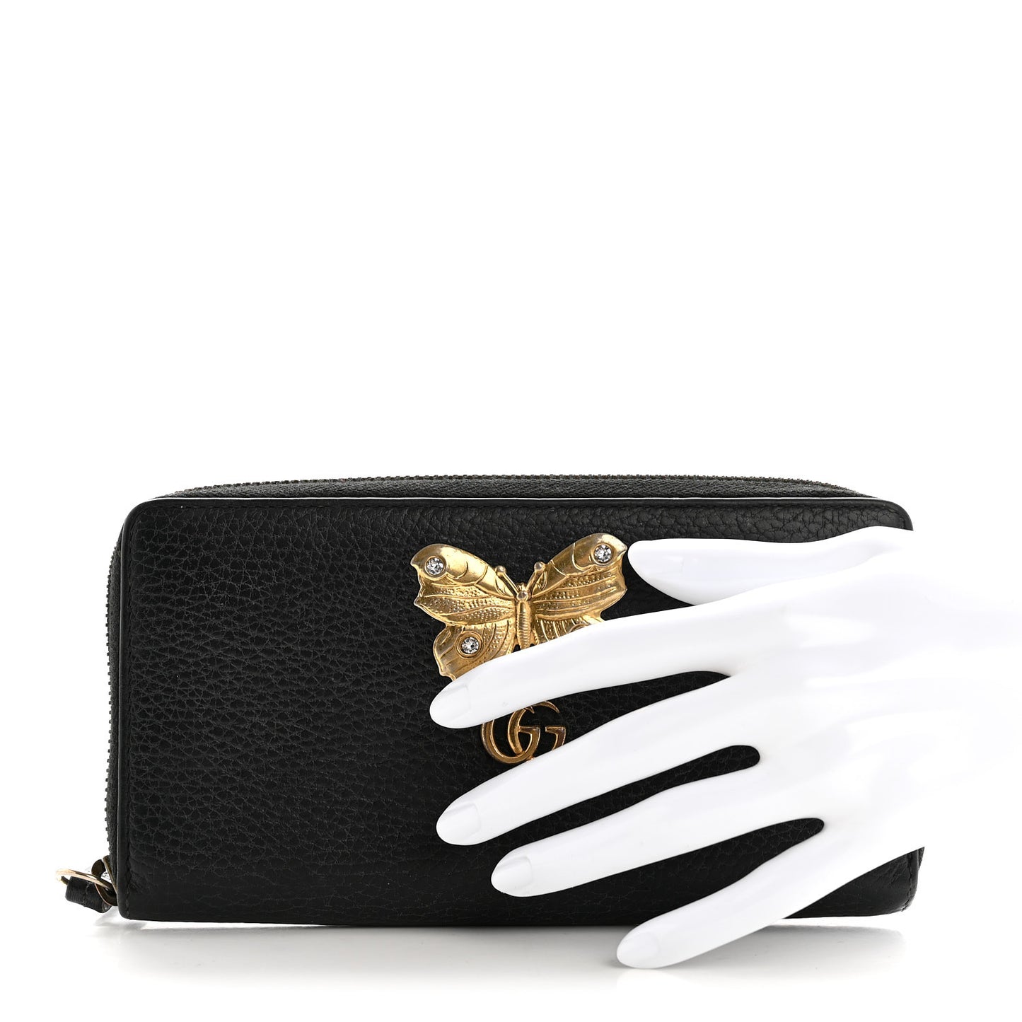 Calfskin Butterfly Zip Around Wallet Black