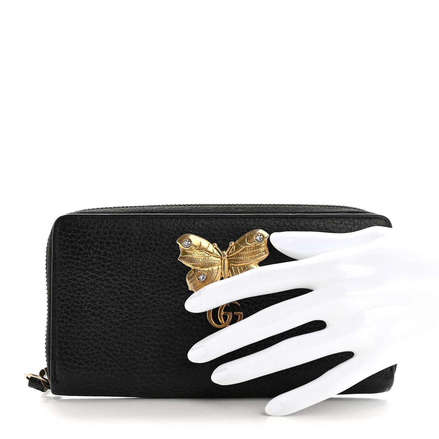 Gucci Calfskin Butterfly Zip Around Wallet Black 2 of 8