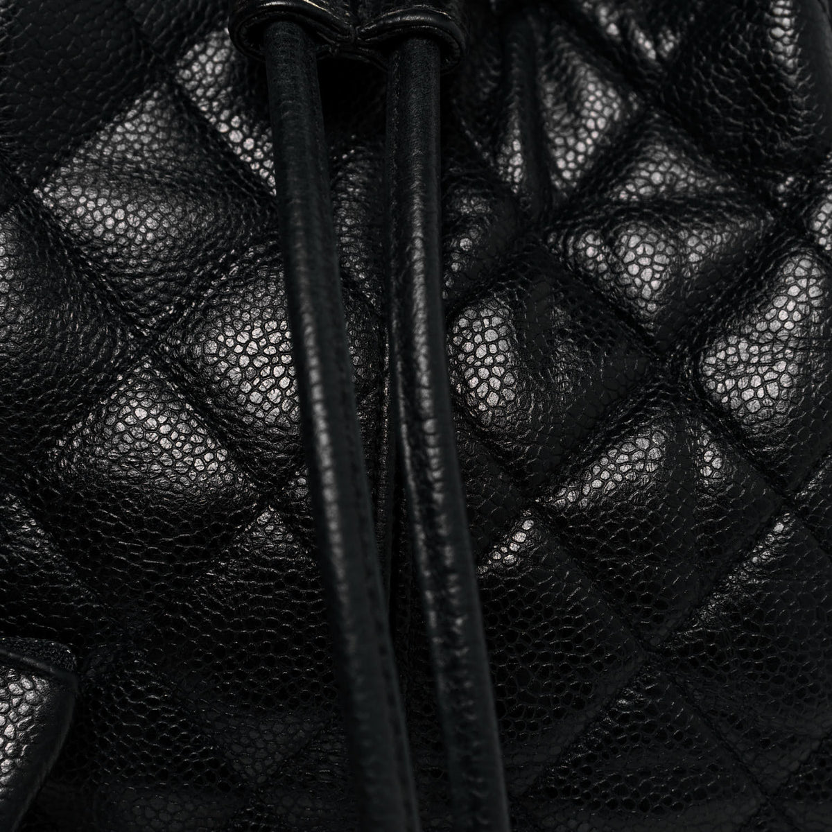 Caviar Quilted Drawstring Bucket Bag Black